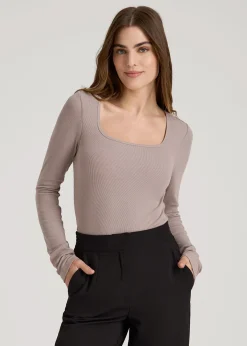 Long Sleeve Ribbed Square Neck Top for Tall Women