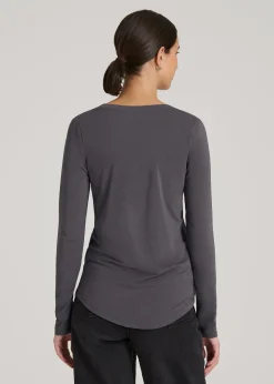 Long Sleeve Scoop V-Neck Tee Shirt for Tall Women