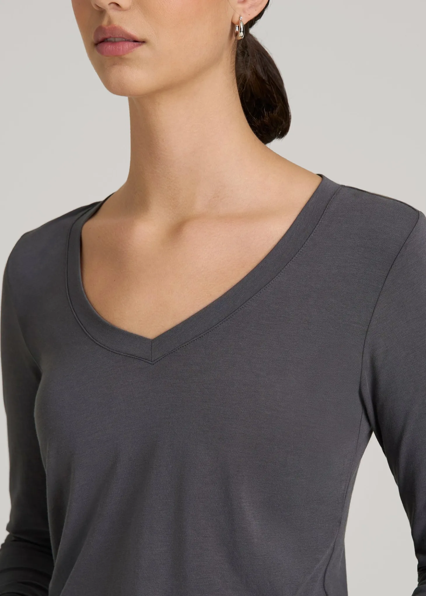 Long Sleeve Scoop V-Neck Tee Shirt for Tall Women