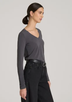 Long Sleeve Scoop V-Neck Tee Shirt for Tall Women