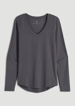 Long Sleeve Scoop V-Neck Tee Shirt for Tall Women