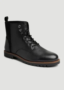 Pebbled Leather Lace-Up Boots for Tall Men