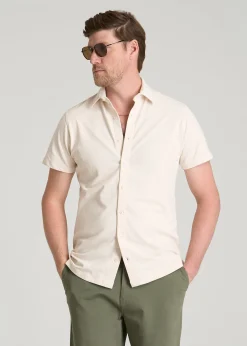 Pique Knit Stretch Short Sleeve Shirt for Tall Men