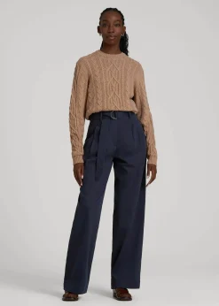 Pleated Wide Leg Chino With Belt for Tall Women