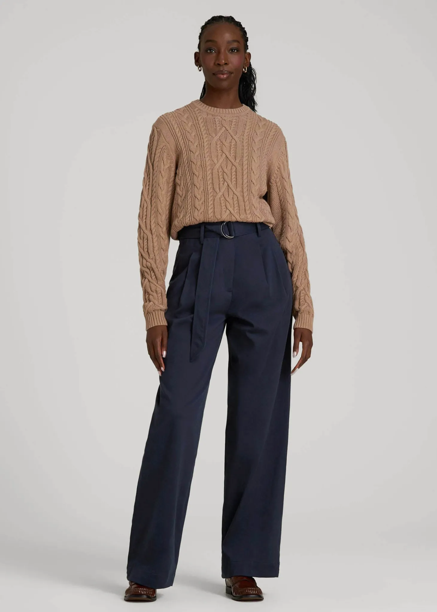 Pleated Wide Leg Chino With Belt for Tall Women