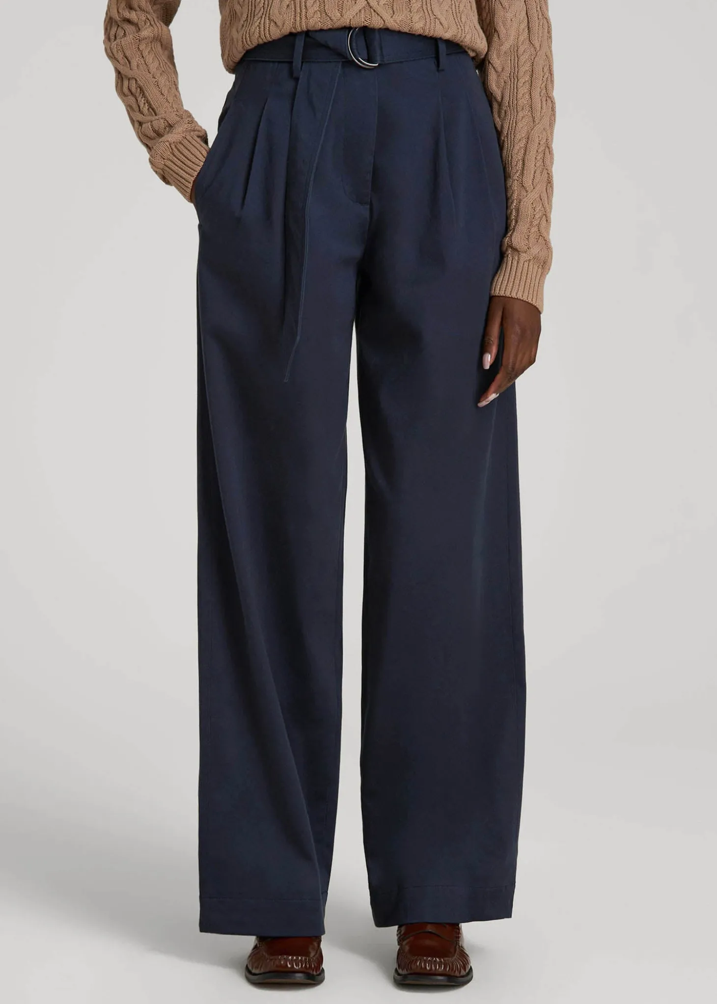 Pleated Wide Leg Chino With Belt for Tall Women