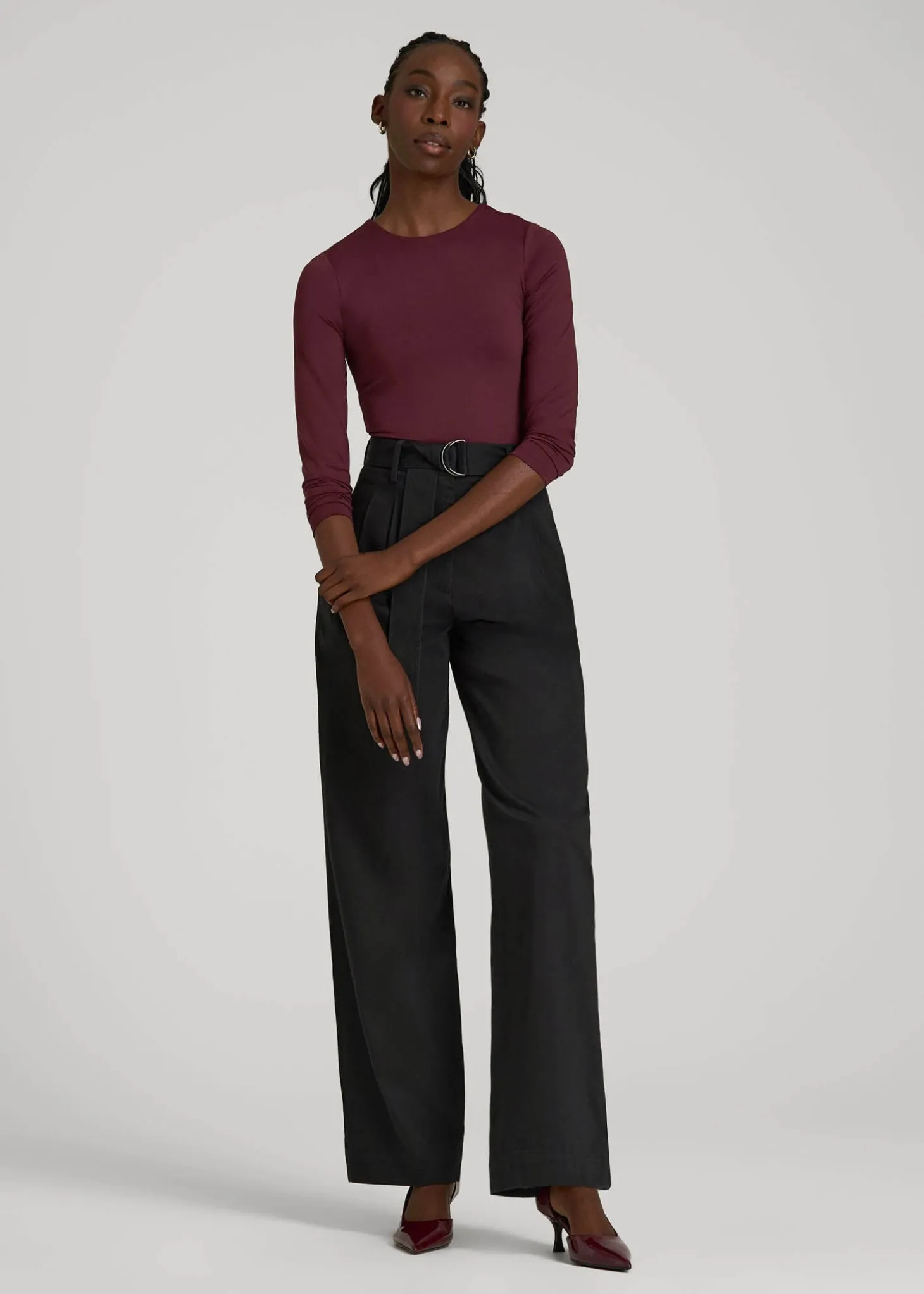 Pleated Wide Leg Chino With Belt for Tall Women
