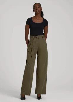 Pleated Wide Leg Chino With Belt for Tall Women