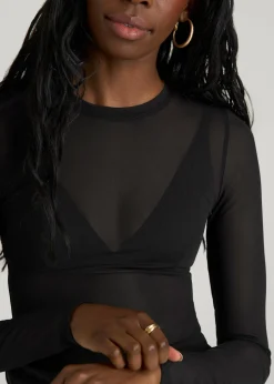 Power Mesh Fitted Long Sleeve Top for Tall Women