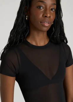 Power Mesh Fitted Short Sleeve Mini Dress for Tall Women