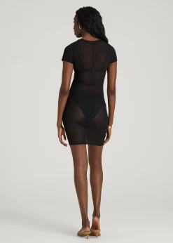 Power Mesh Fitted Short Sleeve Mini Dress for Tall Women