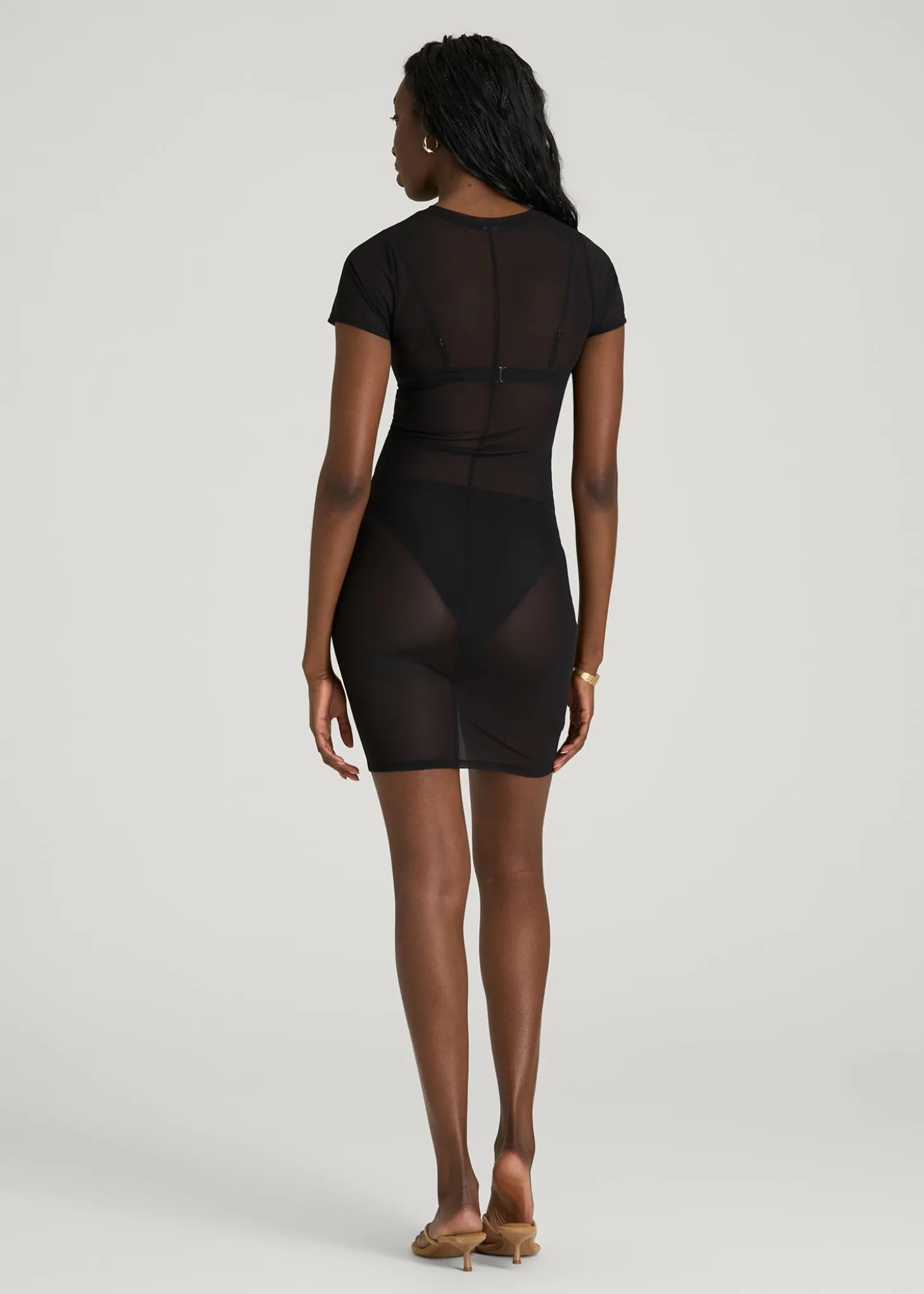 Power Mesh Fitted Short Sleeve Mini Dress for Tall Women