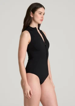 Quarter Zip Cinched One Piece Swimsuit for Tall Women