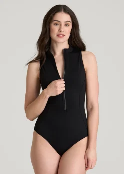 Quarter Zip Cinched One Piece Swimsuit for Tall Women