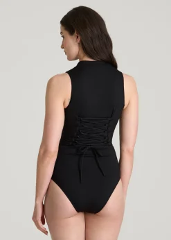 Quarter Zip Cinched One Piece Swimsuit for Tall Women