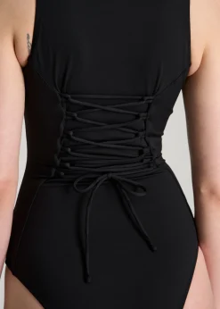 Quarter Zip Cinched One Piece Swimsuit for Tall Women