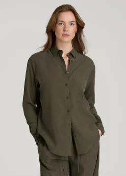 Relaxed Button-Up Single-Pocket Blouse for Tall Women