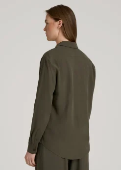Relaxed Button-Up Single-Pocket Blouse for Tall Women