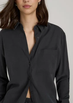 Relaxed Button-Up Single-Pocket Blouse for Tall Women