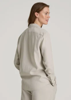 Relaxed Button-Up Single-Pocket Blouse for Tall Women