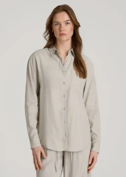 Relaxed Button-Up Single-Pocket Blouse for Tall Women