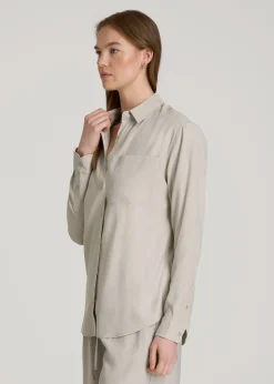 Relaxed Button-Up Single-Pocket Blouse for Tall Women