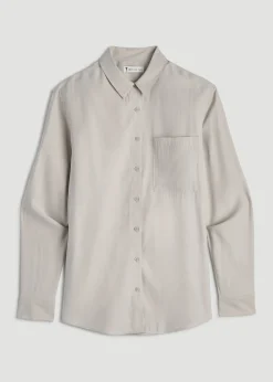 Relaxed Button-Up Single-Pocket Blouse for Tall Women