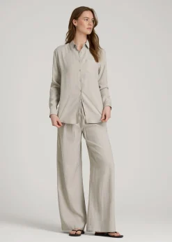 Relaxed Button-Up Single-Pocket Blouse for Tall Women