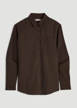 Relaxed Button-Up Single-Pocket Blouse for Tall Women