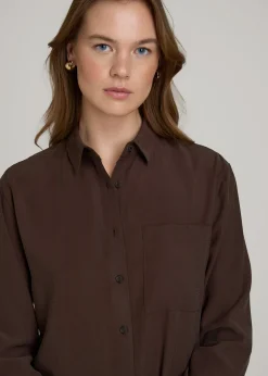 Relaxed Button-Up Single-Pocket Blouse for Tall Women