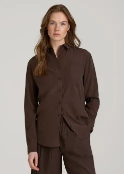 Relaxed Button-Up Single-Pocket Blouse for Tall Women