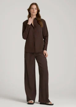 Relaxed Button-Up Single-Pocket Blouse for Tall Women