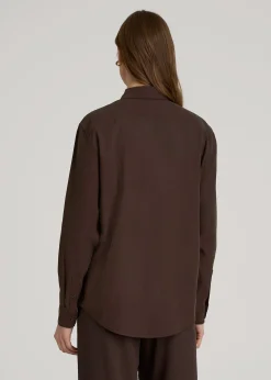 Relaxed Button-Up Single-Pocket Blouse for Tall Women