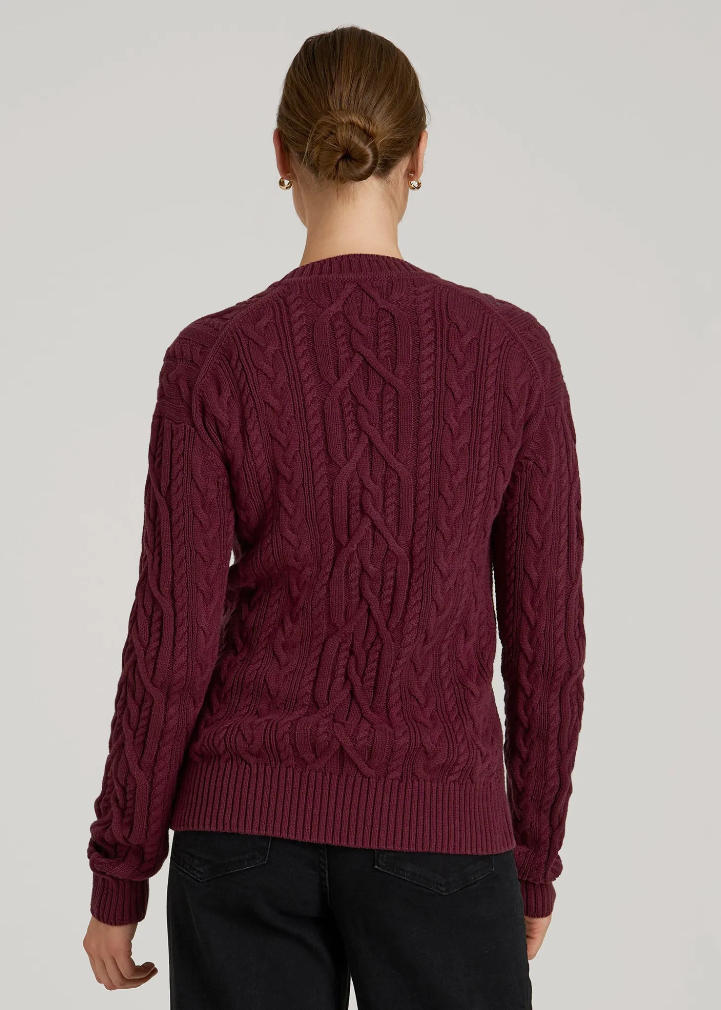 Relaxed Cotton Cable Knit Cardigan for Tall Women