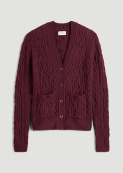 Relaxed Cotton Cable Knit Cardigan for Tall Women