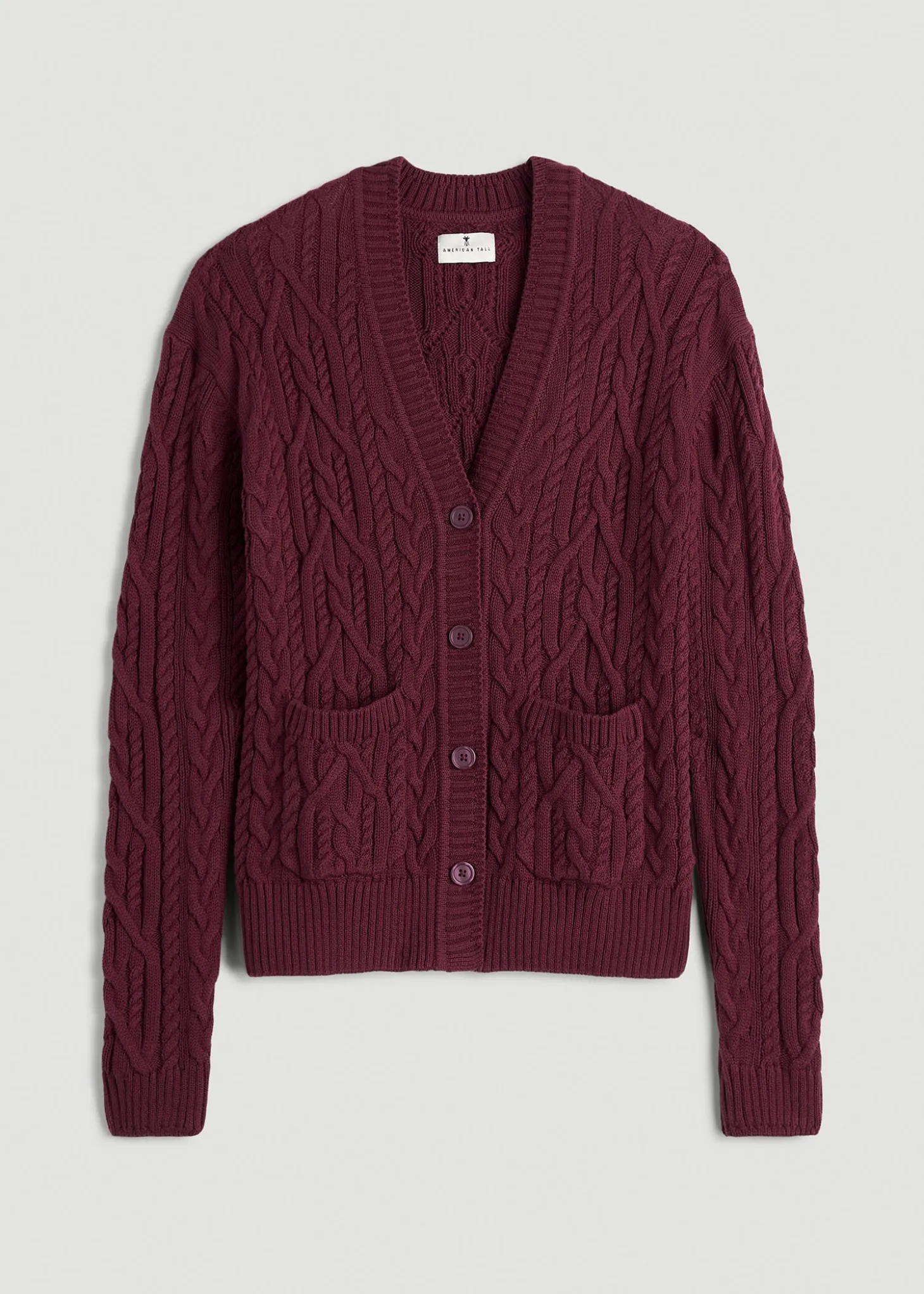 Relaxed Cotton Cable Knit Cardigan for Tall Women