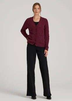 Relaxed Cotton Cable Knit Cardigan for Tall Women