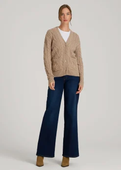 Relaxed Cotton Cable Knit Cardigan for Tall Women