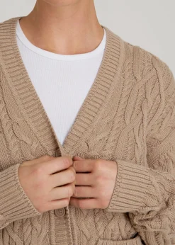 Relaxed Cotton Cable Knit Cardigan for Tall Women