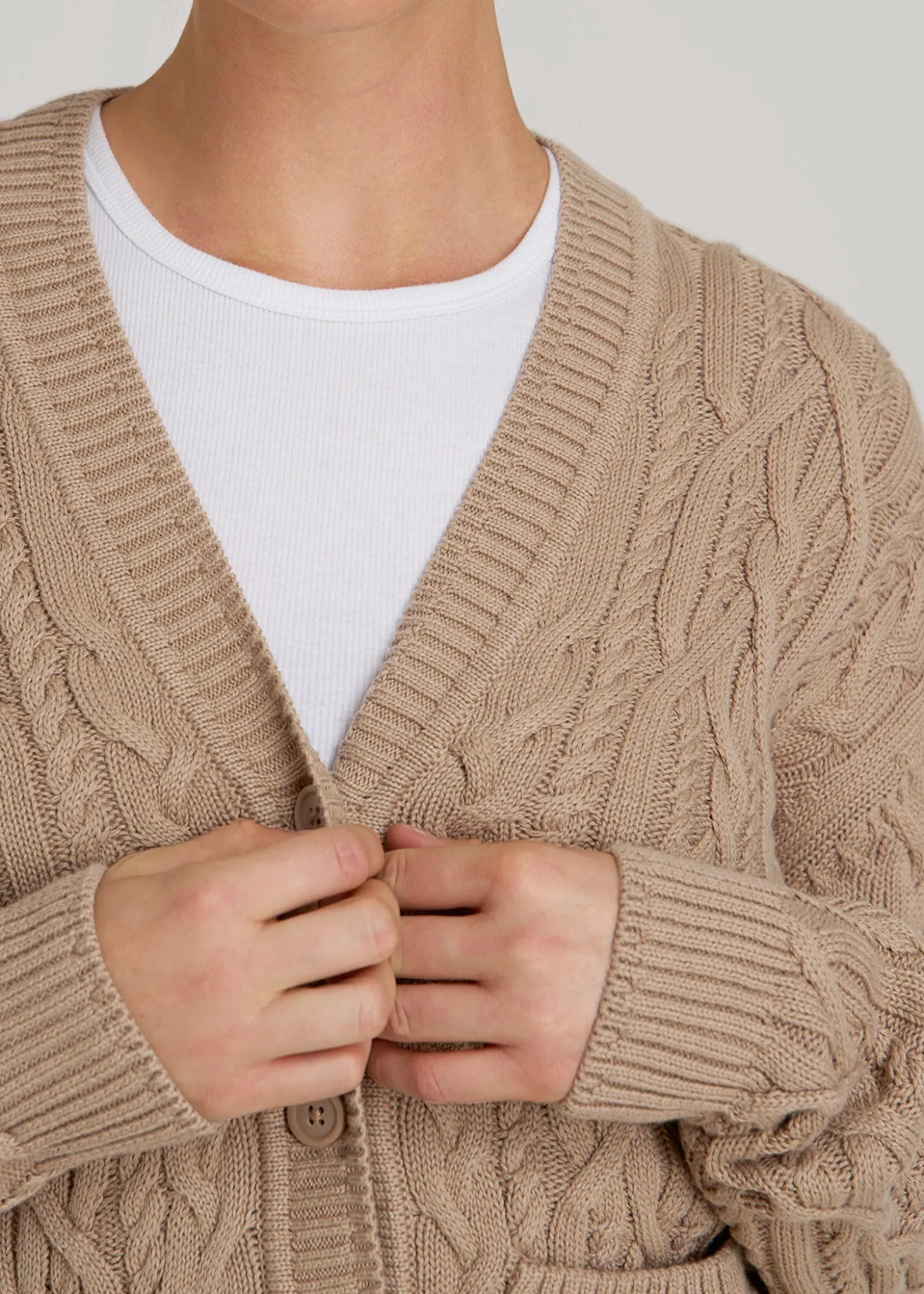 Relaxed Cotton Cable Knit Cardigan for Tall Women