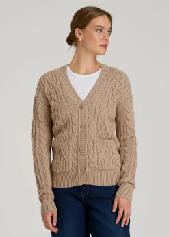 Relaxed Cotton Cable Knit Cardigan for Tall Women