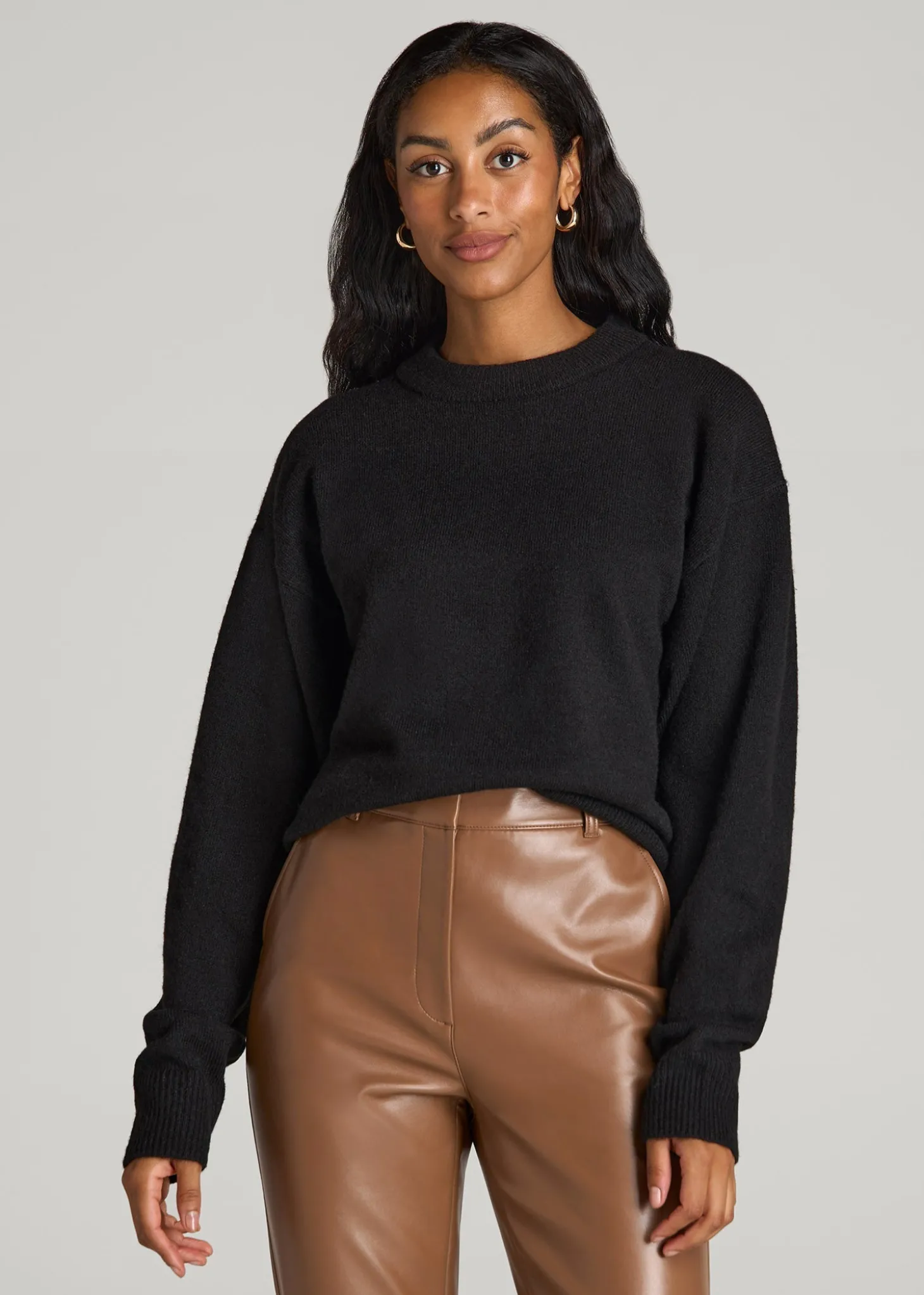 Relaxed Crewneck Wool Blend Sweater for Tall Women