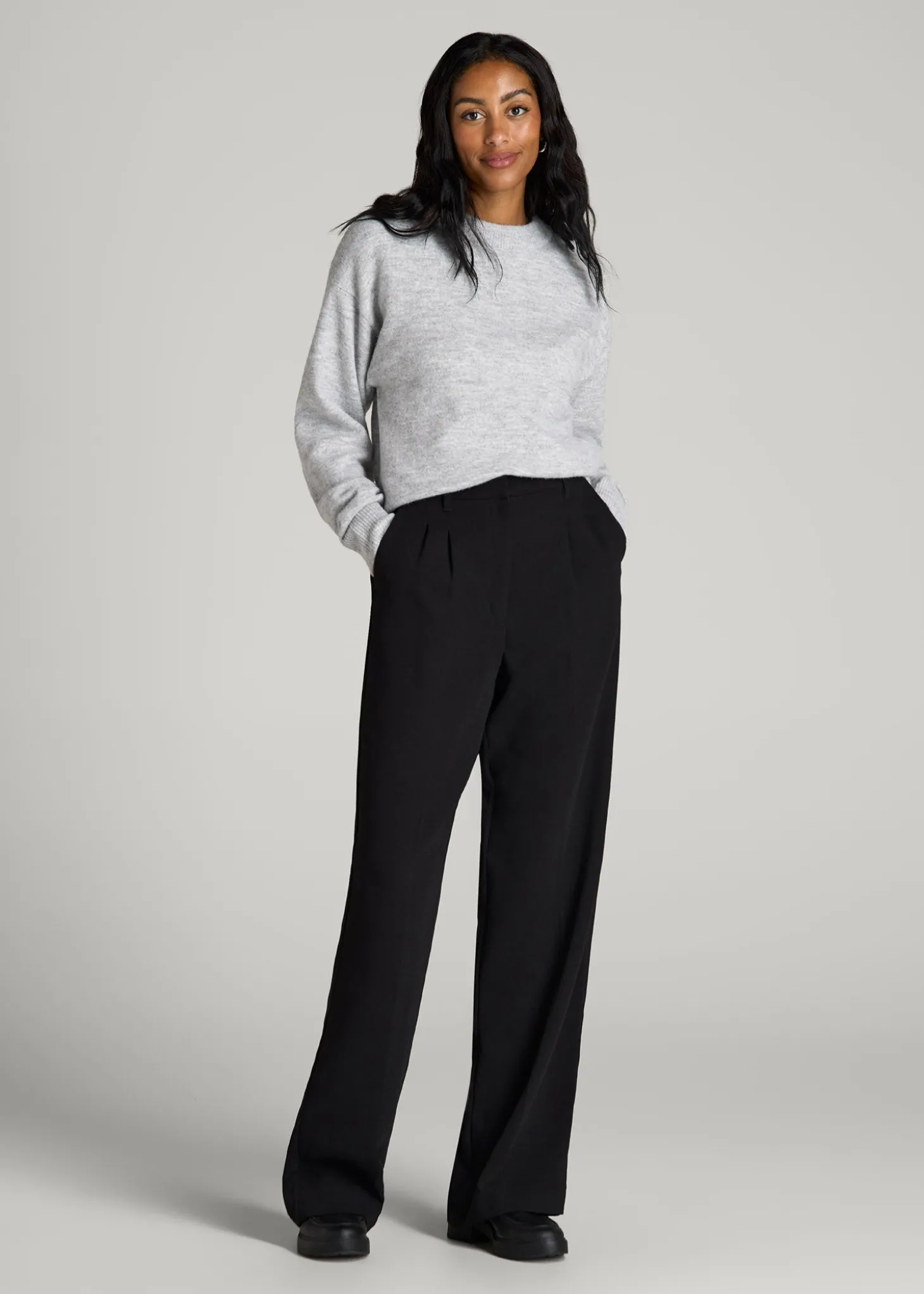Relaxed Crewneck Wool Blend Sweater for Tall Women