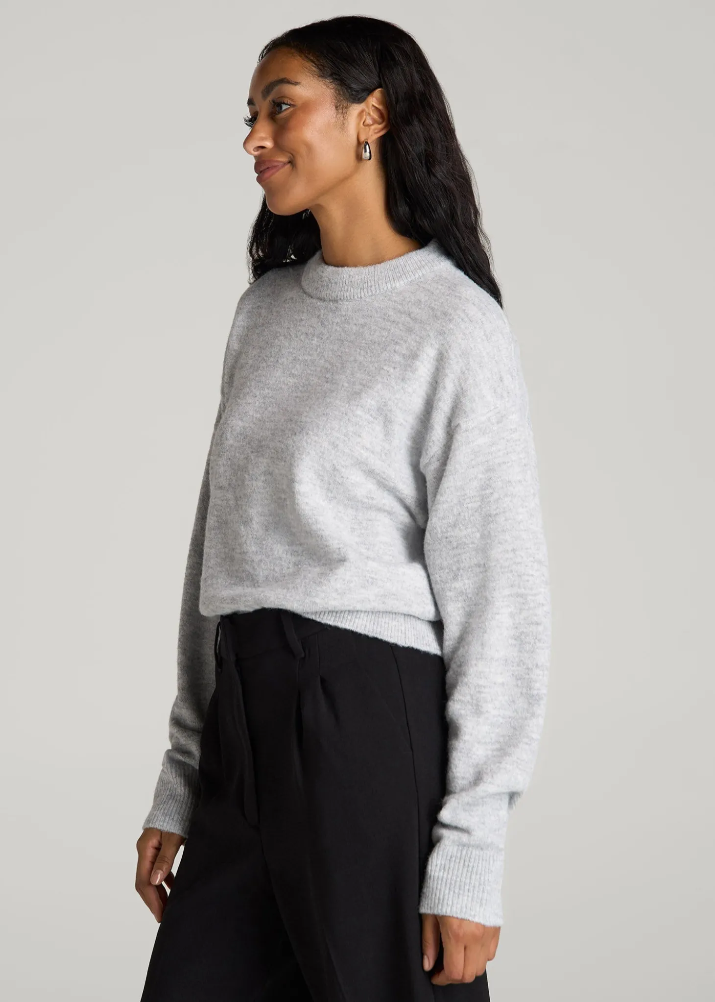 Relaxed Crewneck Wool Blend Sweater for Tall Women