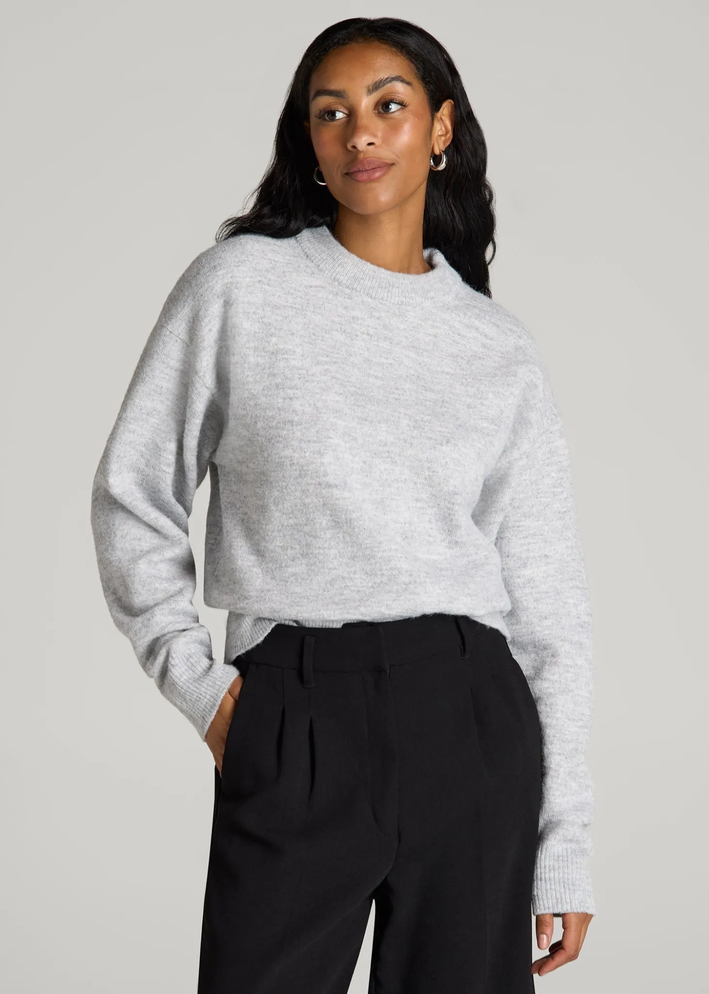 Relaxed Crewneck Wool Blend Sweater for Tall Women