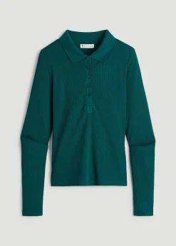 Ribbed Knit Long Sleeve Polo for Tall Women