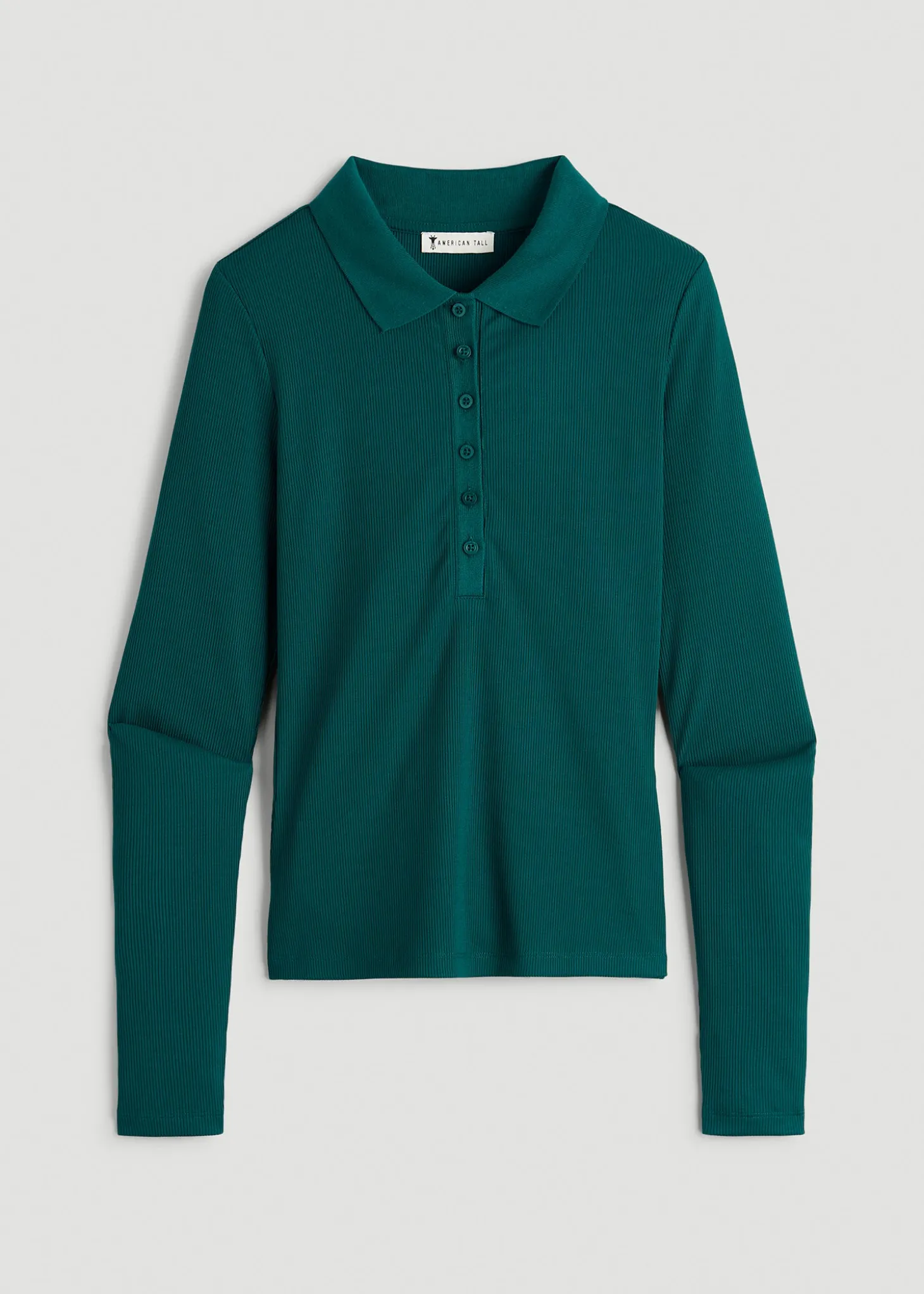 Ribbed Knit Long Sleeve Polo for Tall Women