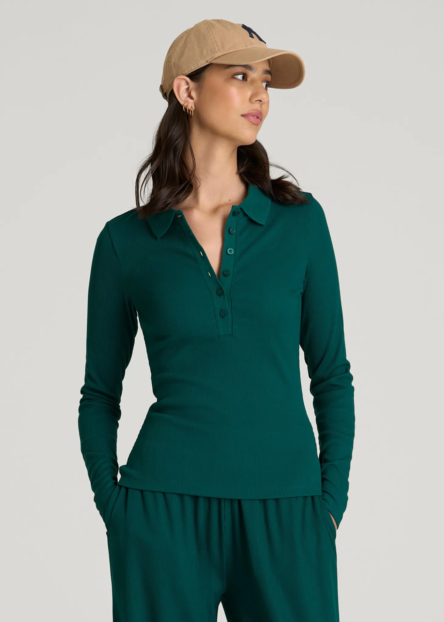 Ribbed Knit Long Sleeve Polo for Tall Women