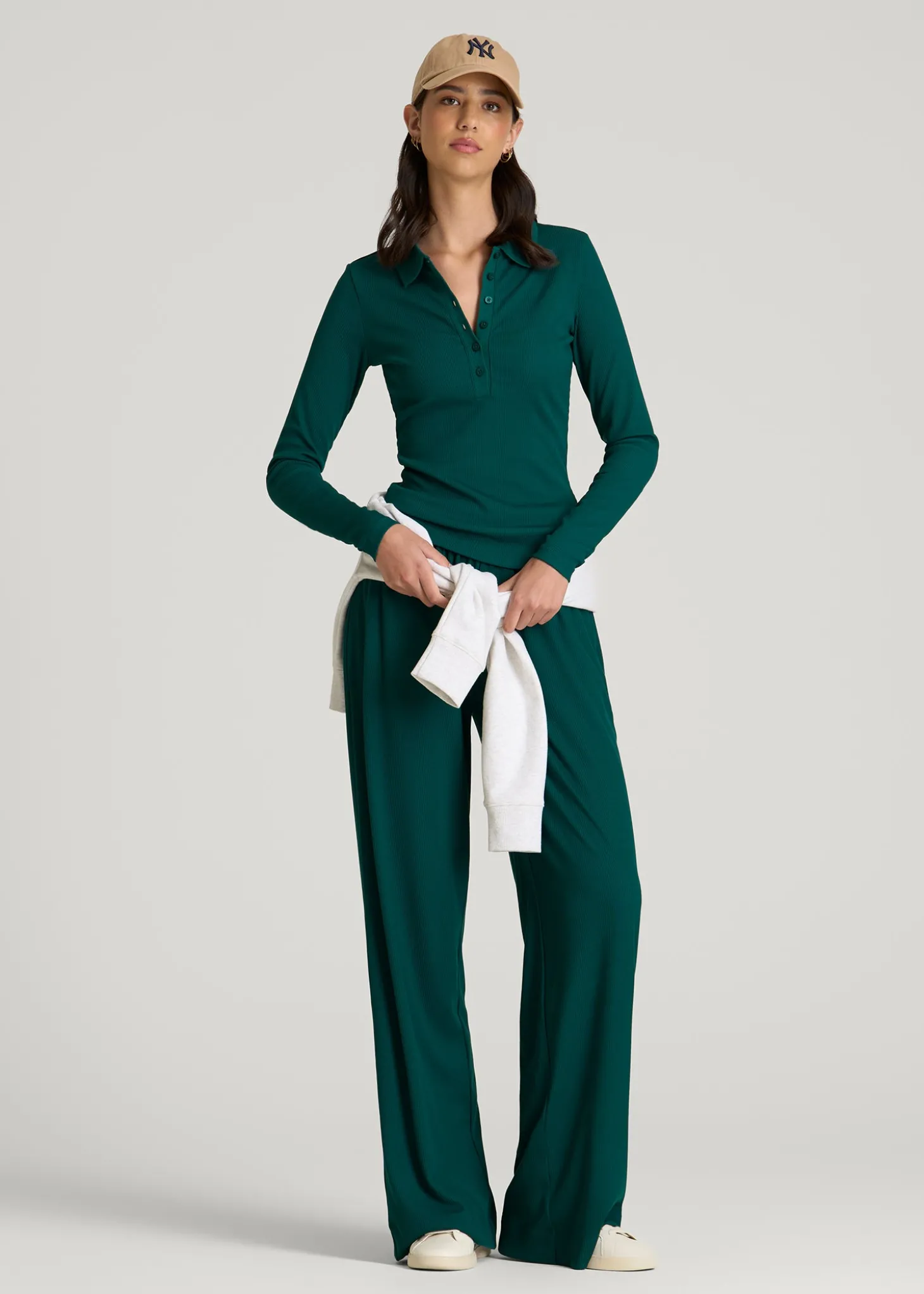Ribbed Knit Long Sleeve Polo for Tall Women