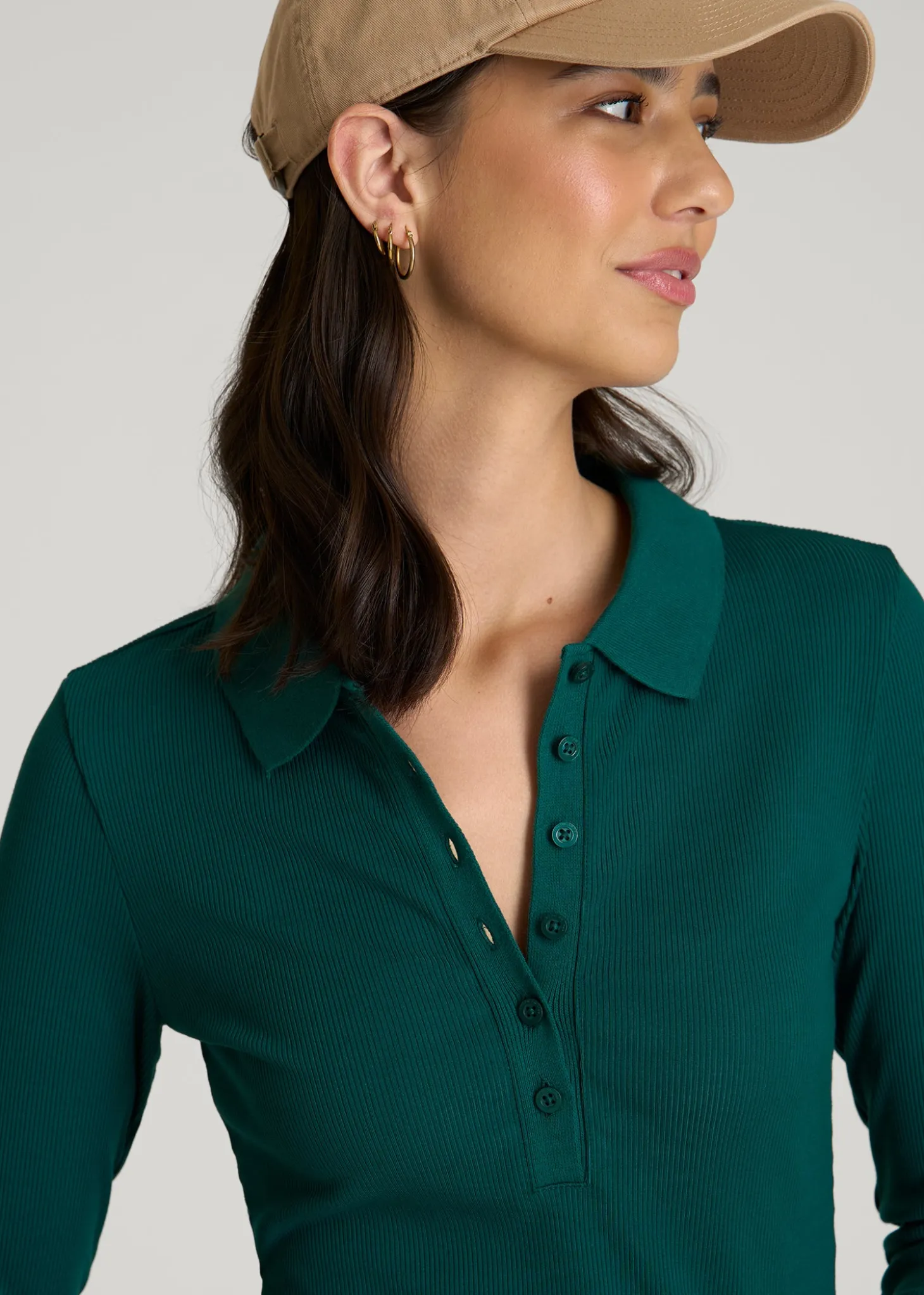 Ribbed Knit Long Sleeve Polo for Tall Women